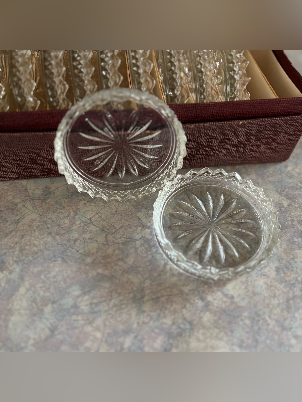 Vintage Round Crystal Coasters Box Set - 12 - Round Coasters - Trinket Dish - Picture 4 of 14